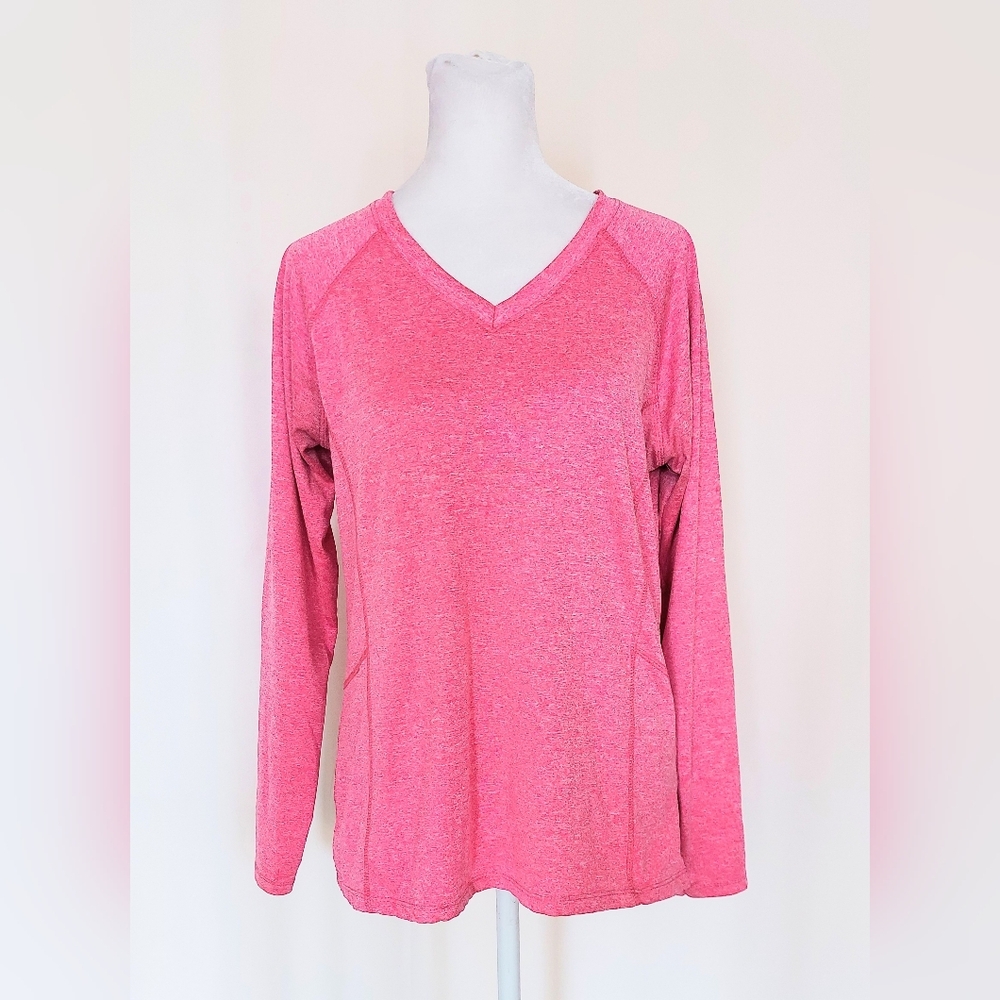 Beverly Hill Polo Club Long Sleeve V Neck Athletic Shirt Pink Size Medium